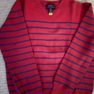 Polo by Ralph Lauren Men's Red and Blue Striped Crewneck Sweater
Size 18-20